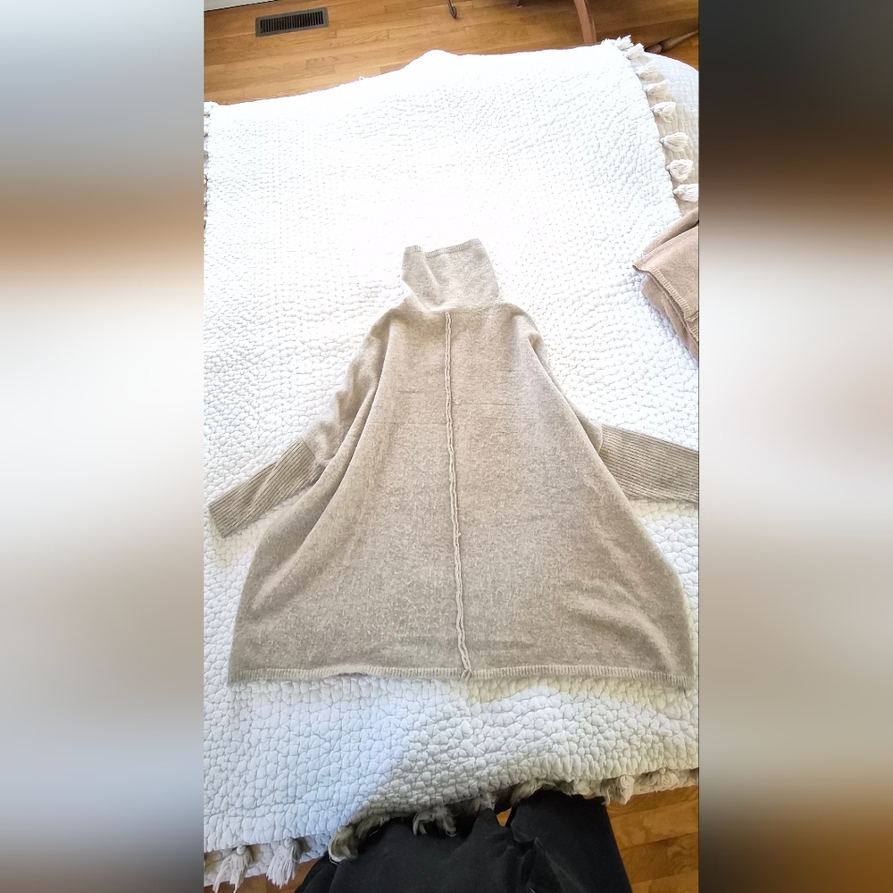 Cozy Light Beige Turtleneck Swing Sweater